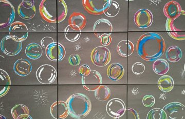 circles drawn on what looks like a sidewalk in various shapes and sizes
