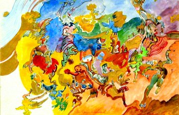 abstract painting in hues of yellow and orange