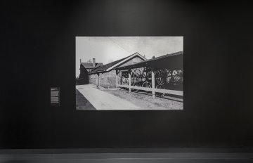 Vinyl photo of the KWAG bicycle shed - the first iteration of the gallery