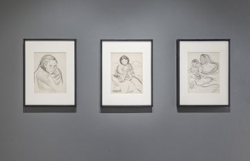 Three conte portraits of female figures