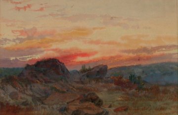 Sunset on Dartmoor, 1906. Ink and watercolour on paper